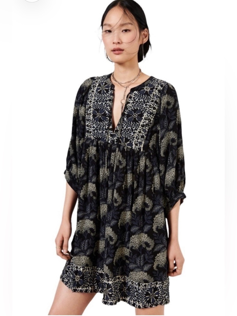 ba&sh Women's Gaia Black Floral Boho Mini Dress - Size XS/2